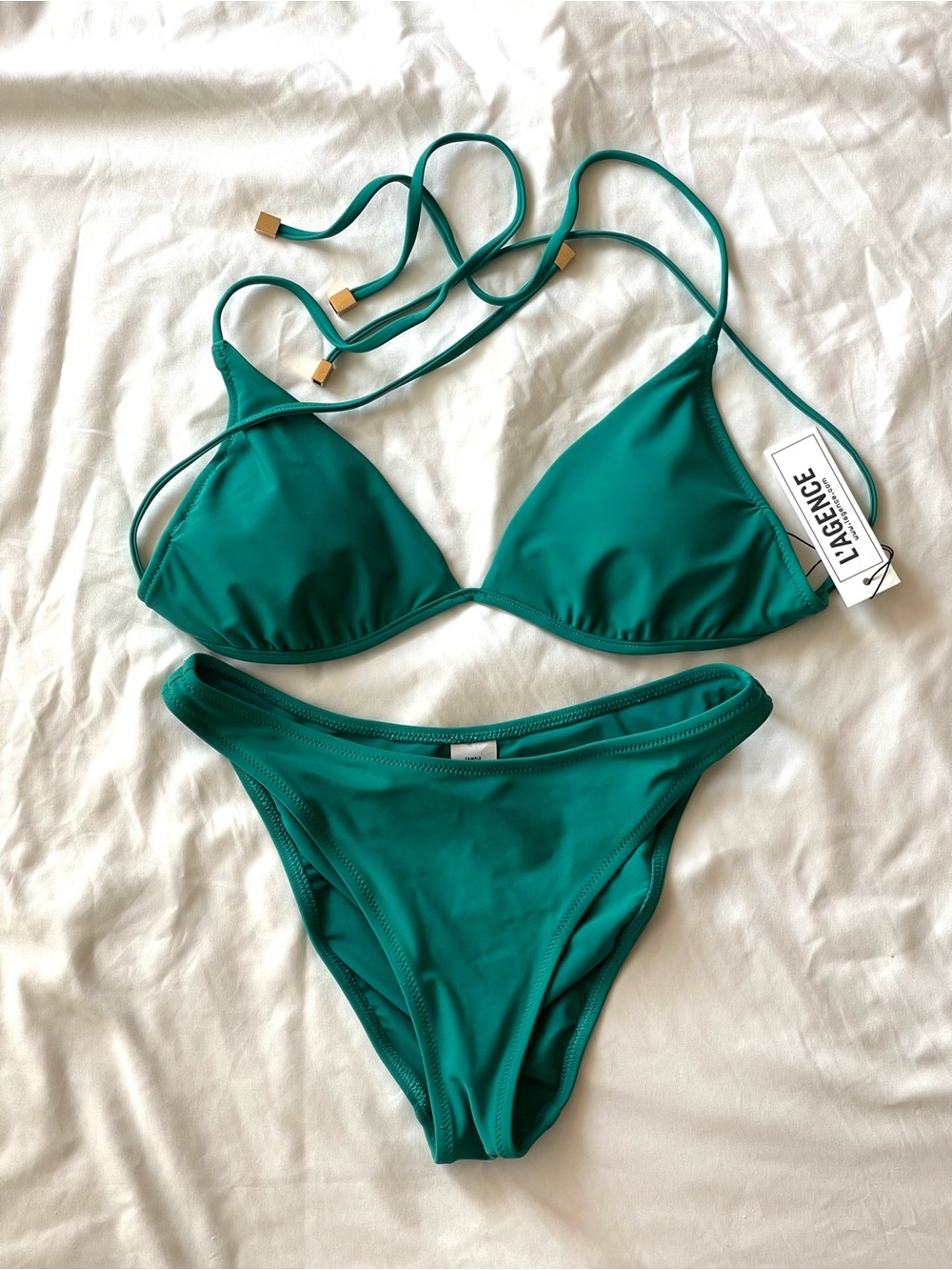 L'AGENCE Emerald Green Triangle Bikini Set